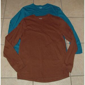 BCG Blue & Brown Sz Medium Long Sleeve Crew Neck 100% Cotton Tee Shirt 2 Pc Lot
